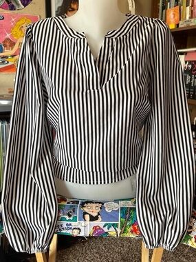 Savanna Jane Black & White Striped Long-Sleeve Blouse